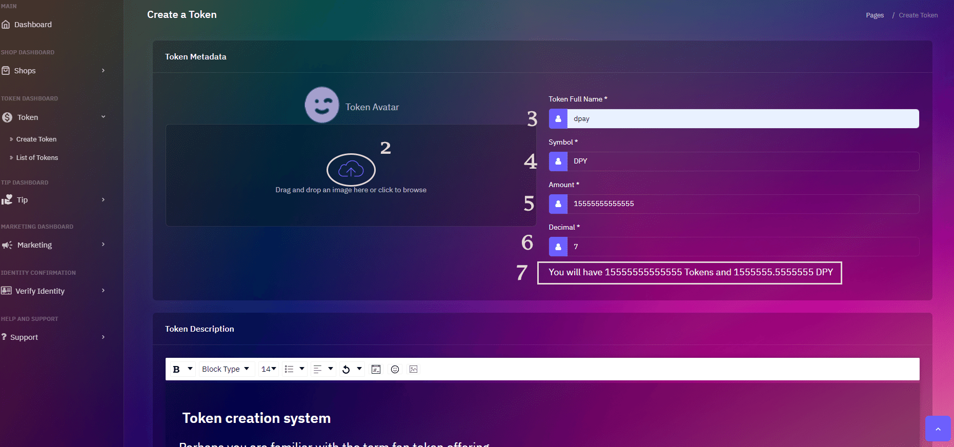 step 3 compelet fild number token